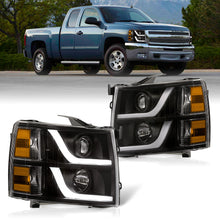 Load image into Gallery viewer, Chevrolet Silverado 1500 2007-2013 / 2500HD 3500HD 2007-2014 LED DRL Bar Projector Headlights Black Housing Clear Len Amber Reflector