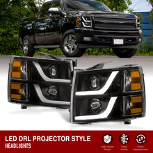 Load image into Gallery viewer, Chevrolet Silverado 1500 2007-2013 / 2500HD 3500HD 2007-2014 LED DRL Bar Projector Headlights Black Housing Clear Len Amber Reflector