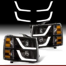 Load image into Gallery viewer, Chevrolet Silverado 1500 2007-2013 / 2500HD 3500HD 2007-2014 LED DRL Bar Projector Headlights Black Housing Clear Len Amber Reflector