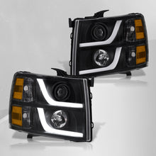 Load image into Gallery viewer, Chevrolet Silverado 1500 2007-2013 / 2500HD 3500HD 2007-2014 LED DRL Bar Projector Headlights Black Housing Clear Len Amber Reflector
