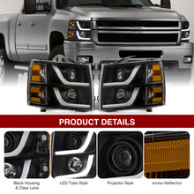 Load image into Gallery viewer, Chevrolet Silverado 1500 2007-2013 / 2500HD 3500HD 2007-2014 LED DRL Bar Projector Headlights Black Housing Clear Len Amber Reflector