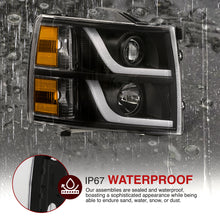 Load image into Gallery viewer, Chevrolet Silverado 1500 2007-2013 / 2500HD 3500HD 2007-2014 LED DRL Bar Projector Headlights Black Housing Clear Len Amber Reflector