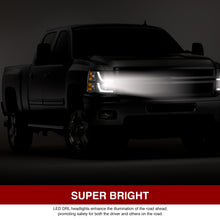 Load image into Gallery viewer, Chevrolet Silverado 1500 2007-2013 / 2500HD 3500HD 2007-2014 LED DRL Bar Projector Headlights Black Housing Clear Len Amber Reflector