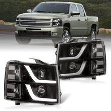 Load image into Gallery viewer, Chevrolet Silverado 1500 2007-2013 / 2500HD 3500HD 2007-2014 LED DRL Bar Projector Headlights Black Housing Clear Len Clear Reflector