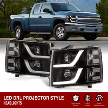 Load image into Gallery viewer, Chevrolet Silverado 1500 2007-2013 / 2500HD 3500HD 2007-2014 LED DRL Bar Projector Headlights Black Housing Clear Len Clear Reflector