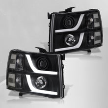 Load image into Gallery viewer, Chevrolet Silverado 1500 2007-2013 / 2500HD 3500HD 2007-2014 LED DRL Bar Projector Headlights Black Housing Clear Len Clear Reflector