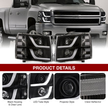 Load image into Gallery viewer, Chevrolet Silverado 1500 2007-2013 / 2500HD 3500HD 2007-2014 LED DRL Bar Projector Headlights Black Housing Clear Len Clear Reflector