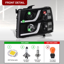 Load image into Gallery viewer, Chevrolet Silverado 1500 2007-2013 / 2500HD 3500HD 2007-2014 LED DRL Bar Projector Headlights Black Housing Clear Len Clear Reflector