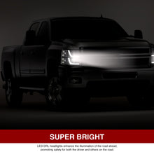 Load image into Gallery viewer, Chevrolet Silverado 1500 2007-2013 / 2500HD 3500HD 2007-2014 LED DRL Bar Projector Headlights Black Housing Clear Len Clear Reflector