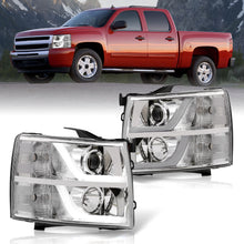 Load image into Gallery viewer, Chevrolet Silverado 1500 2007-2013 / 2500HD 3500HD 2007-2014 LED DRL Bar Projector Headlights Chrome Housing Clear Len Clear Reflector