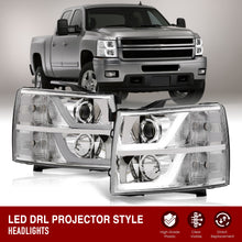 Load image into Gallery viewer, Chevrolet Silverado 1500 2007-2013 / 2500HD 3500HD 2007-2014 LED DRL Bar Projector Headlights Chrome Housing Clear Len Clear Reflector