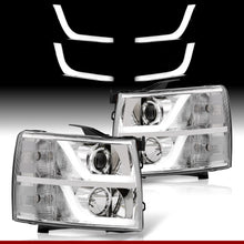 Load image into Gallery viewer, Chevrolet Silverado 1500 2007-2013 / 2500HD 3500HD 2007-2014 LED DRL Bar Projector Headlights Chrome Housing Clear Len Clear Reflector