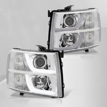 Load image into Gallery viewer, Chevrolet Silverado 1500 2007-2013 / 2500HD 3500HD 2007-2014 LED DRL Bar Projector Headlights Chrome Housing Clear Len Clear Reflector