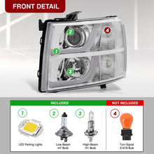 Load image into Gallery viewer, Chevrolet Silverado 1500 2007-2013 / 2500HD 3500HD 2007-2014 LED DRL Bar Projector Headlights Chrome Housing Clear Len Clear Reflector