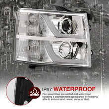 Load image into Gallery viewer, Chevrolet Silverado 1500 2007-2013 / 2500HD 3500HD 2007-2014 LED DRL Bar Projector Headlights Chrome Housing Clear Len Clear Reflector