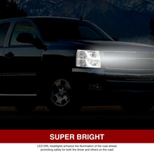 Load image into Gallery viewer, Chevrolet Silverado 1500 2007-2013 / 2500HD 3500HD 2007-2014 LED DRL Bar Projector Headlights Chrome Housing Clear Len Clear Reflector