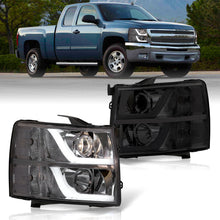 Load image into Gallery viewer, Chevrolet Silverado 1500 2007-2013 / 2500HD 3500HD 2007-2014 LED DRL Bar Projector Headlights Chrome Housing Smoke Len Clear Reflector