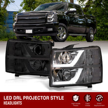 Load image into Gallery viewer, Chevrolet Silverado 1500 2007-2013 / 2500HD 3500HD 2007-2014 LED DRL Bar Projector Headlights Chrome Housing Smoke Len Clear Reflector