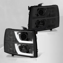 Load image into Gallery viewer, Chevrolet Silverado 1500 2007-2013 / 2500HD 3500HD 2007-2014 LED DRL Bar Projector Headlights Chrome Housing Smoke Len Clear Reflector