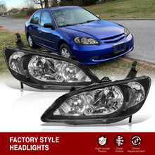 Load image into Gallery viewer, Honda Civic 2004-2005 Factory Style Headlights Black Housing Clear Len Clear Reflector