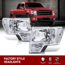Load image into Gallery viewer, Ford F150 2009-2014 Factory Style Headlights Chrome Housing Clear Len Clear Reflector (Halogen Models Only)