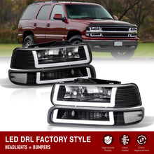 Load image into Gallery viewer, Chevrolet Silverado 1999-2002 / Suburban Tahoe 2000-2006 LED DRL Bar Factory Style Headlights + Bumpers Black Housing Clear Len Clear Reflector