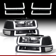 Load image into Gallery viewer, Chevrolet Silverado 1999-2002 / Suburban Tahoe 2000-2006 LED DRL Bar Factory Style Headlights + Bumpers Black Housing Clear Len Clear Reflector