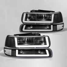 Load image into Gallery viewer, Chevrolet Silverado 1999-2002 / Suburban Tahoe 2000-2006 LED DRL Bar Factory Style Headlights + Bumpers Black Housing Clear Len Clear Reflector