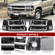Load image into Gallery viewer, Chevrolet Silverado 1999-2002 / Suburban Tahoe 2000-2006 LED DRL Bar Factory Style Headlights + Bumpers Black Housing Clear Len Clear Reflector
