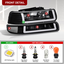 Load image into Gallery viewer, Chevrolet Silverado 1999-2002 / Suburban Tahoe 2000-2006 LED DRL Bar Factory Style Headlights + Bumpers Black Housing Clear Len Clear Reflector