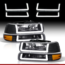Load image into Gallery viewer, Chevrolet Silverado 1999-2002 / Suburban Tahoe 2000-2006 LED DRL Bar Factory Style Headlights + Bumpers Black Housing Clear Len Amber Reflector
