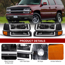 Load image into Gallery viewer, Chevrolet Silverado 1999-2002 / Suburban Tahoe 2000-2006 LED DRL Bar Factory Style Headlights + Bumpers Black Housing Clear Len Amber Reflector