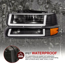 Load image into Gallery viewer, Chevrolet Silverado 1999-2002 / Suburban Tahoe 2000-2006 LED DRL Bar Factory Style Headlights + Bumpers Black Housing Clear Len Amber Reflector
