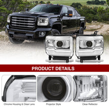 Load image into Gallery viewer, GMC Sierra 1500 2014-2018 / Sierra 2500HD 3500HD 2015-2019 Factory Style Projector Headlights Chrome Housing Clear Len Clear Reflector (Halogen Models Only)