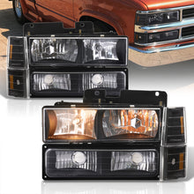 Load image into Gallery viewer, Chevrolet C/K 1500 2500 3500 1994-1998 Factory Style Headlights + Bumper + Corner Lights Black Housing Clear Len Amber Reflector