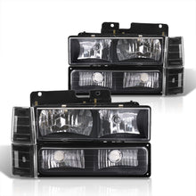 Load image into Gallery viewer, Chevrolet C/K 1500 2500 3500 1994-1998 Factory Style Headlights + Bumper + Corner Lights Black Housing Clear Len Clear Reflector
