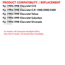 Load image into Gallery viewer, Chevrolet C/K 1500 2500 3500 1994-1998 Factory Style Headlights + Bumper + Corner Lights Black Housing Clear Len Clear Reflector