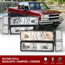 Load image into Gallery viewer, Chevrolet C/K 1500 2500 3500 1994-1998 Factory Style Headlights + Bumper + Corner Lights Chrome Housing Clear Len Clear Reflector