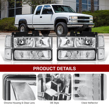 Load image into Gallery viewer, Chevrolet C/K 1500 2500 3500 1994-1998 Factory Style Headlights + Bumper + Corner Lights Chrome Housing Clear Len Clear Reflector