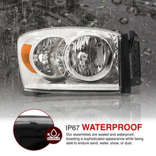 Load image into Gallery viewer, Dodge Ram 1500 2006-2008 / Ram 2500 3500 2006-2009 Factory Style Headlights Chrome Housing Clear Len Amber Reflector