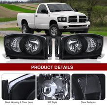 Load image into Gallery viewer, Dodge Ram 1500 2006-2008 / Ram 2500 3500 2006-2009 Factory Style Headlights Black Housing Clear Len Clear Reflector