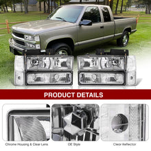 Load image into Gallery viewer, GMC C/K 1500 2500 3500 1994-2000 Factory Style Headlights + Bumpers + Corners Chrome Housing Clear Len Clear Reflector