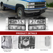 Load image into Gallery viewer, Chevrolet C/K 1500 2500 3500 1988-1993 Factory Style Headlights + Bumpers + Corners Lights Chrome Housing Clear Len Clear Reflector