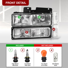 Load image into Gallery viewer, Chevrolet C/K 1500 2500 3500 1988-1993 Factory Style Headlights + Bumpers + Corners Lights Chrome Housing Clear Len Clear Reflector