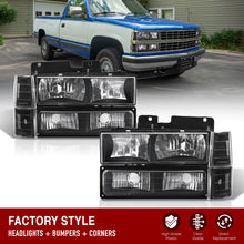 Load image into Gallery viewer, Chevrolet C/K 1500 2500 3500 1988-1993 Factory Style Headlights + Bumpers + Corners Lights Black Housing Clear Len Clear Reflector