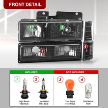 Load image into Gallery viewer, Chevrolet C/K 1500 2500 3500 1988-1993 Factory Style Headlights + Bumpers + Corners Lights Black Housing Clear Len Clear Reflector