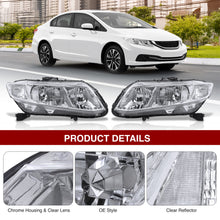 Load image into Gallery viewer, Honda Civic Sedan 2012-2015 / Honda Civic Coupe 2012-2013 Factory Style Headlights Chrome Housing Clear Len Clear Reflector