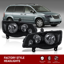 Load image into Gallery viewer, Chrysler Town & Country 2008-2016 / Dodge Grand Caravan 2011-2019 Factory Style Headlights Black Housing Clear Len Clear Reflector (Halogen Models Only)