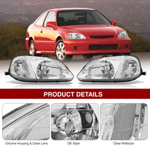 Load image into Gallery viewer, Honda Civic 1999-2000 Factory Style Headlights Chrome Housing Clear Len Clear Reflector