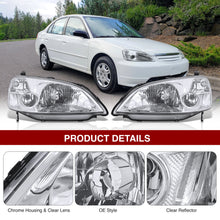 Load image into Gallery viewer, Honda Civic 2/4Door 2001-2003 Factory Style Headlights Chrome Housing Clear Len Clear Reflector